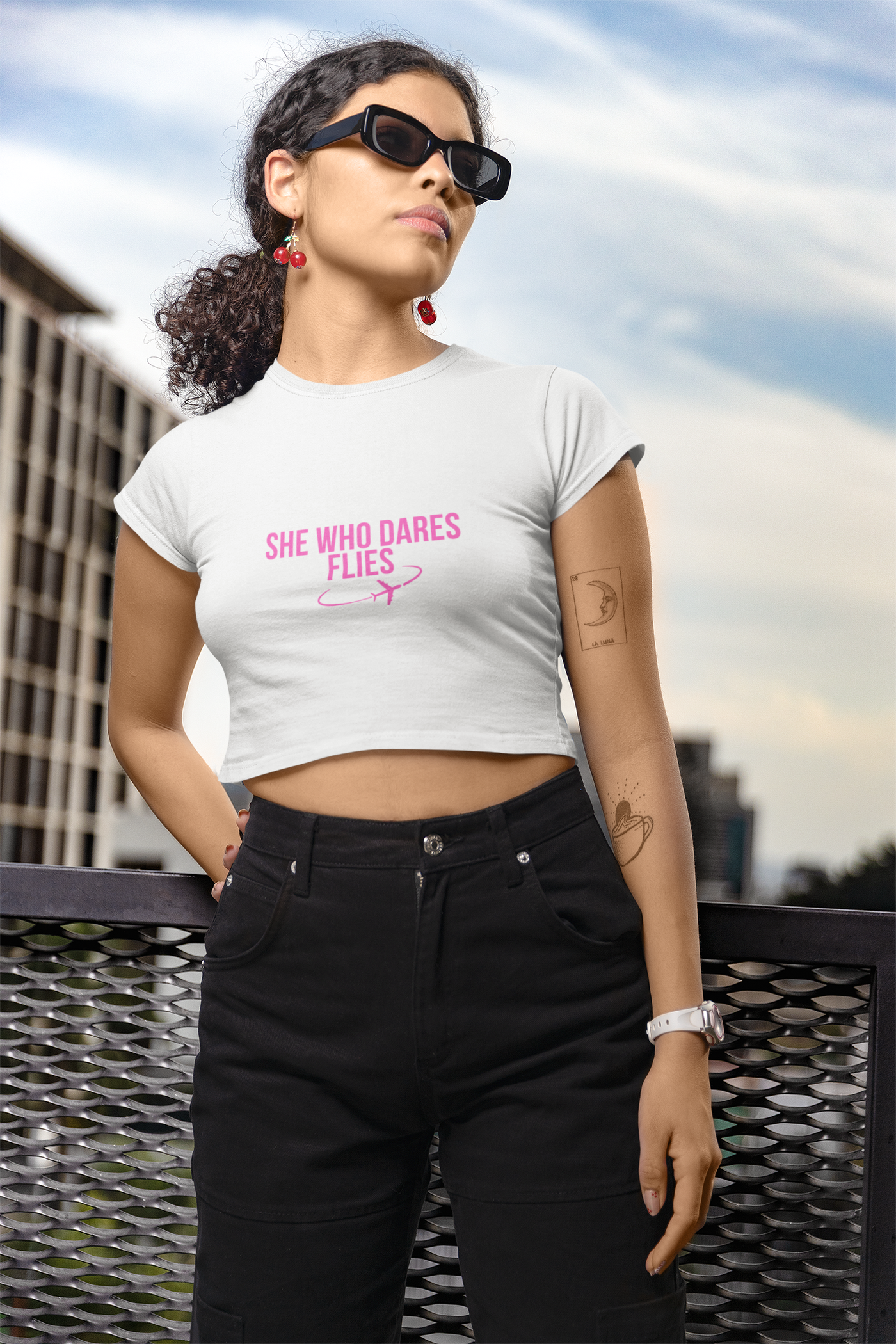 Get trendy with Women’s Crop Tee - She who Dares Flies -  available at SWCH Store. Grab yours for £18 today!