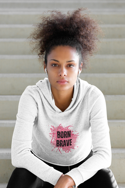 Get trendy with Crop Hoodie - Born Brave -  available at SWCH Store. Grab yours for £42 today!