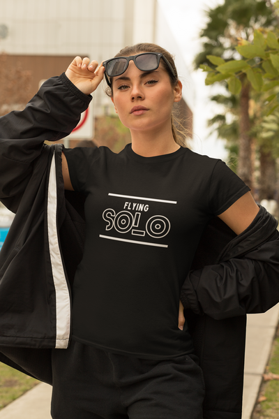 Get trendy with Women's fitted eco tee - Flying Solo -  available at SWCH Store. Grab yours for £30 today!