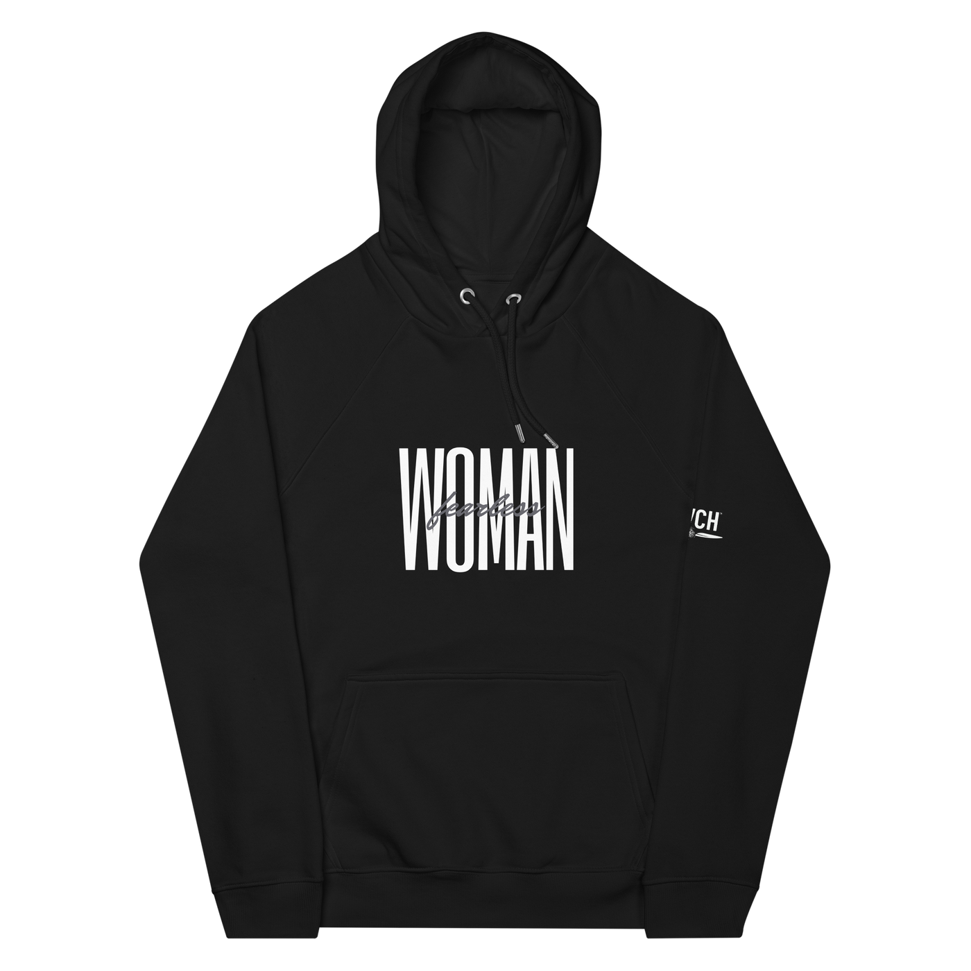 Get trendy with Unisex eco raglan hoodie - Fearless Woman -  available at SWCH Store. Grab yours for £42 today!