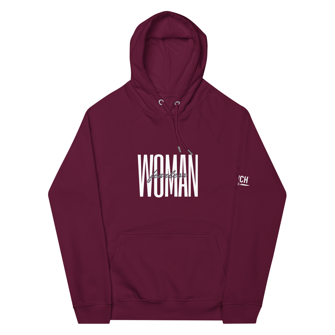 Get trendy with Unisex eco raglan hoodie - Fearless Woman -  available at SWCH Store. Grab yours for £42 today!