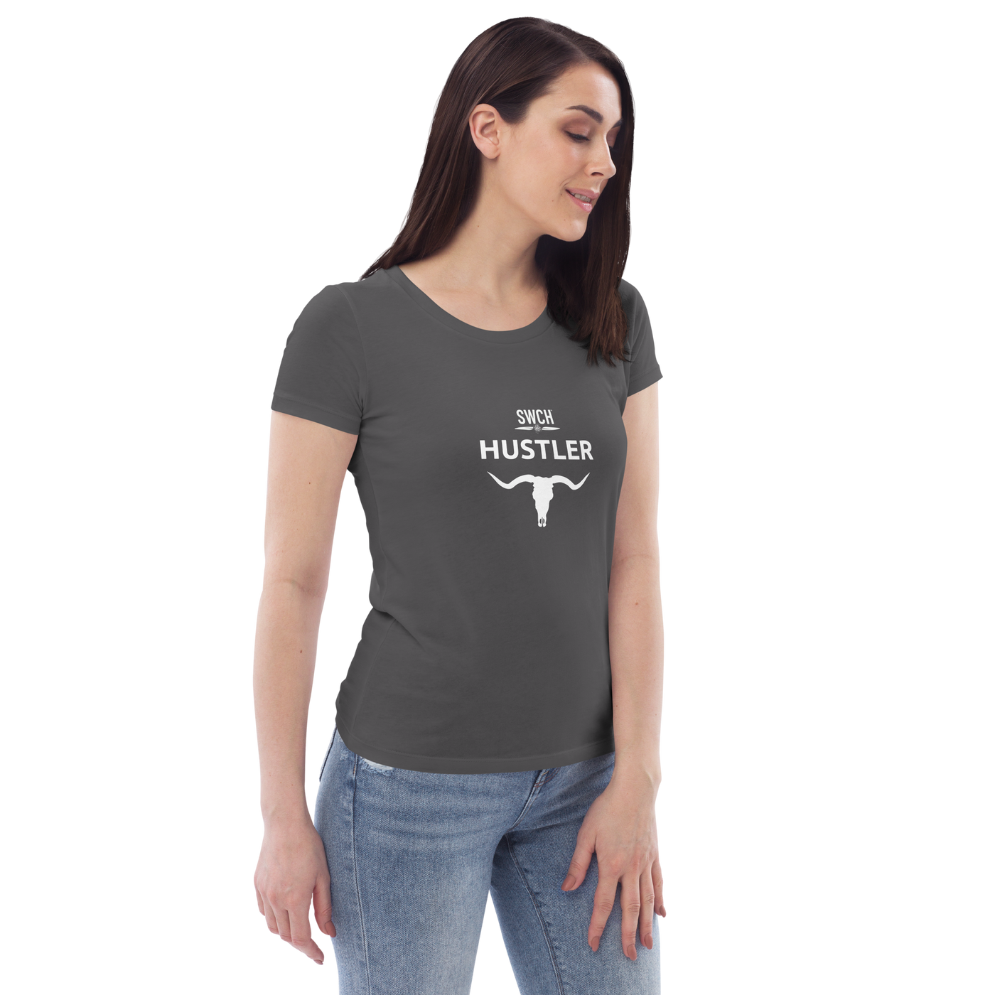 Get trendy with Women's fitted eco tee - Hustler -  available at SWCH Store. Grab yours for £22.50 today!