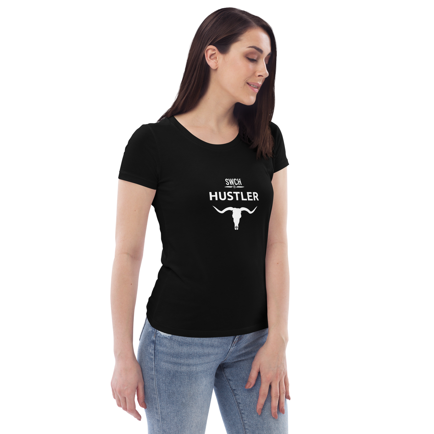 Get trendy with Women's fitted eco tee - Hustler -  available at SWCH Store. Grab yours for £22.50 today!